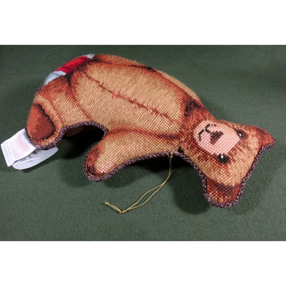 Needlepoint Embroidery decorative pillow TEDDY BEAR Katha Diddel Home Collection